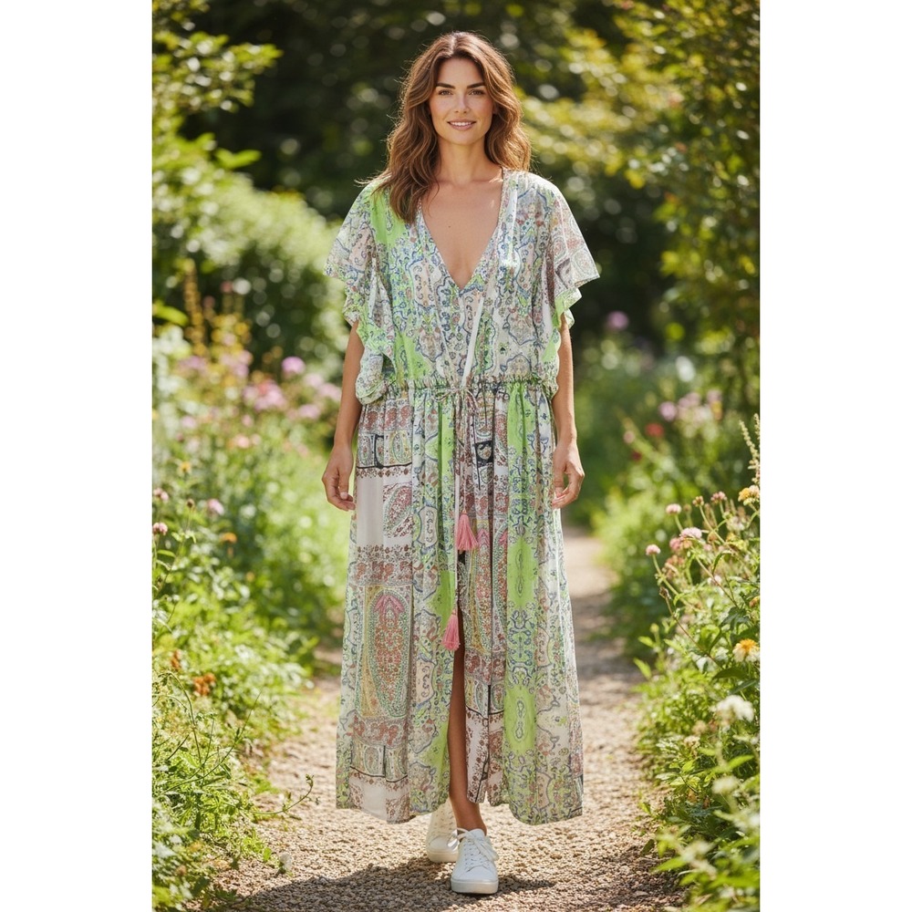 GiGio USA Mixed Paisley Floral duster length kimono with Cinch waist Boho